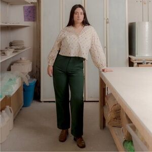 Beaton Linen Utility Pants Cotton Forest Green Denim Size 22